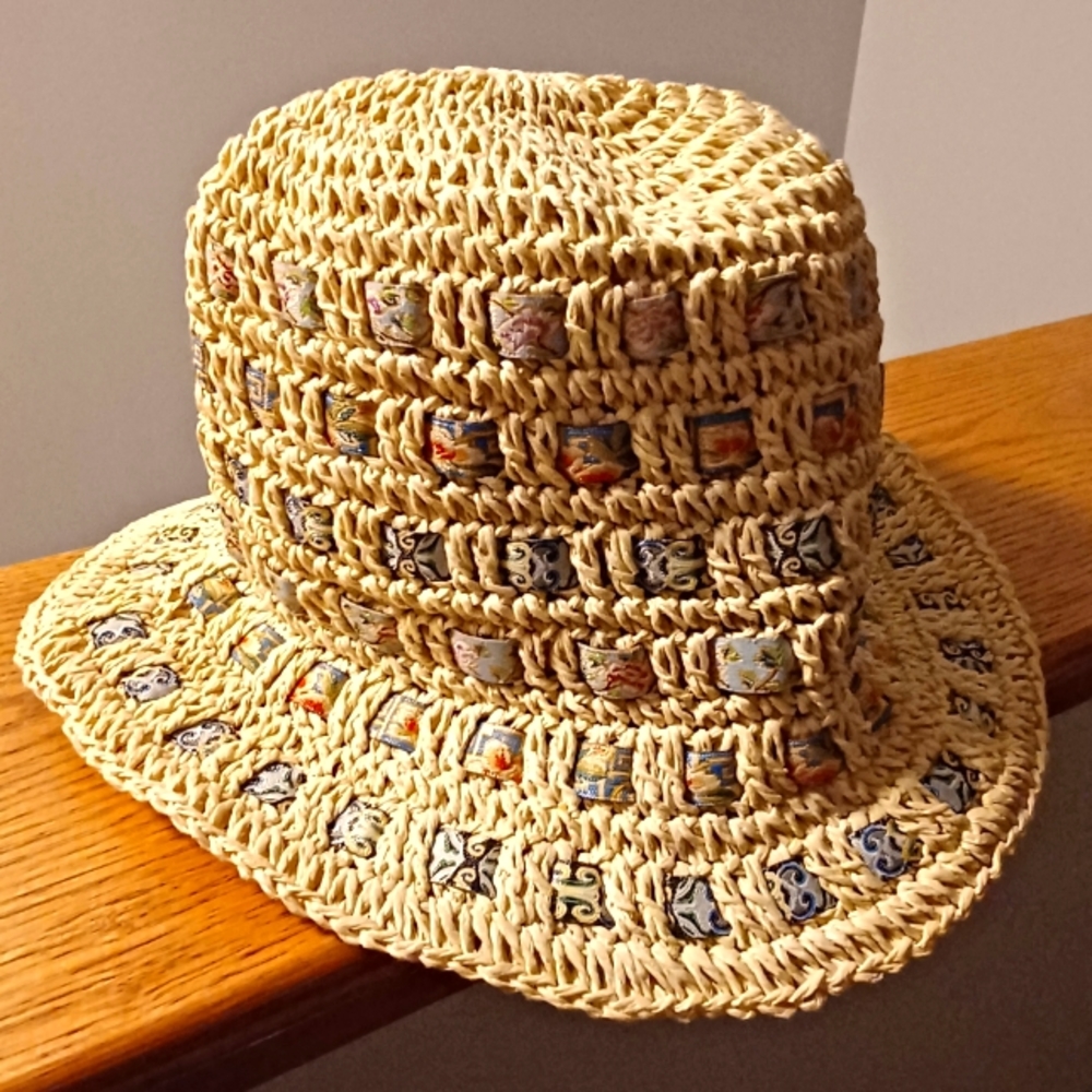 EUC The Cap Woven Paper & Ribbon Hat